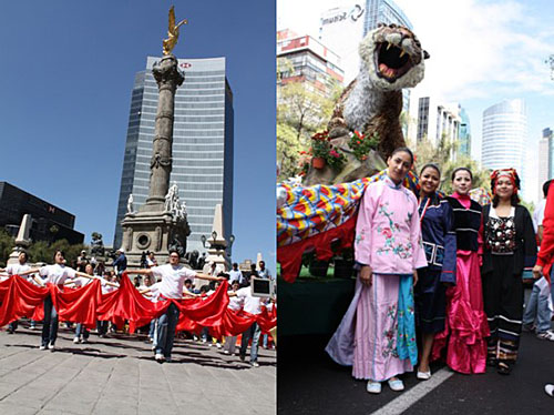 左：孔子学院师生群舞《最炫民族舞》  右：虎年着新装，中国服装秀