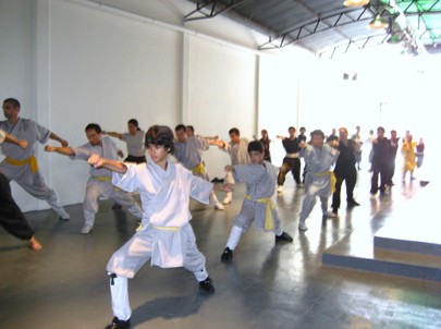 学员们在课上认真练习少林通臂拳  